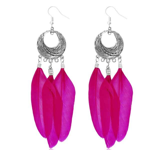 Jeweljunk Rhodium Plated Pink Feather Earrings - 1310948F