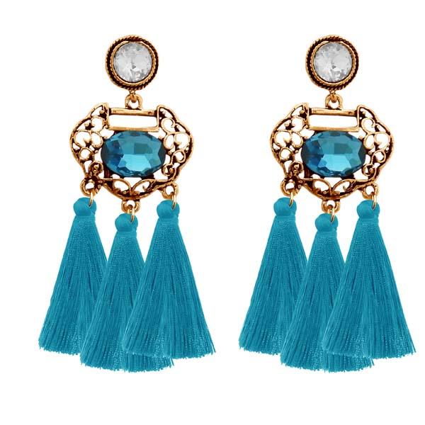 Jeweljunk Blue Stone Gold Plated Earrings - 1310949B