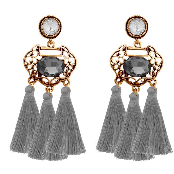 Jeweljunk Grey Stone Gold Plated Tassel Earrings - 1310949C