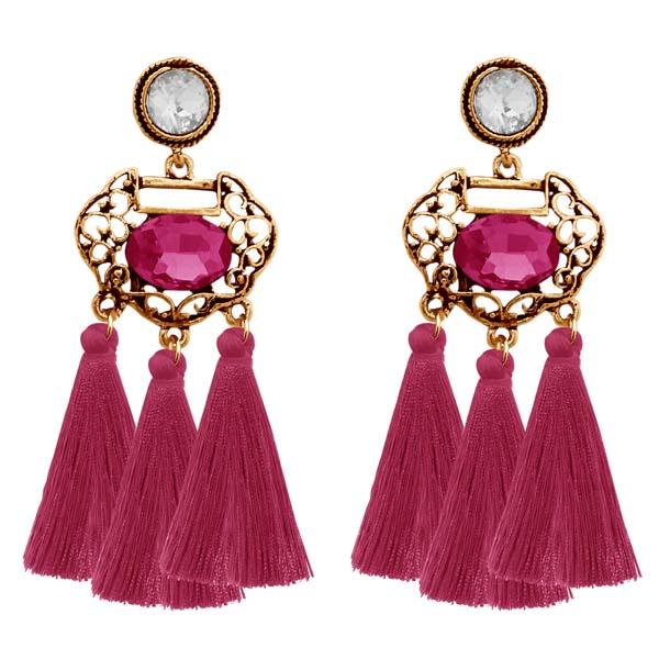 Jeweljunk Gold Plated Purple Stone Thread Earrings - 1310949F