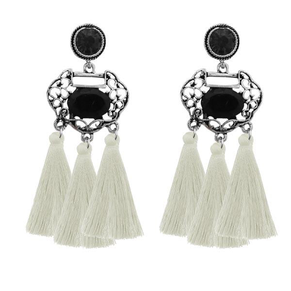 Jeweljunk Rhodium Plated Stone White Thread Earrings - 1310950B