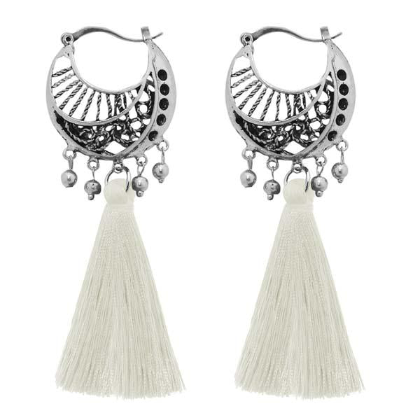 Jeweljunk Rhodium Plated White Thread Earrings - 1310954D