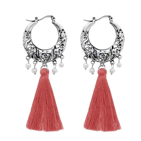 Jeweljunk Rhodium Plated Peach Thread Earrings - 1310956B