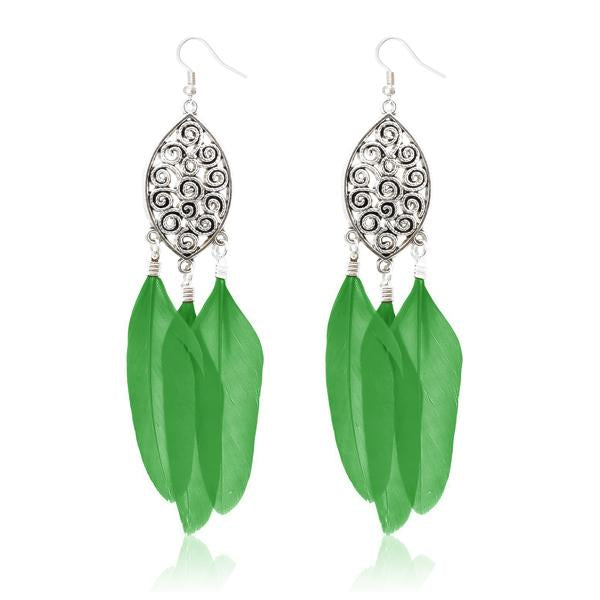 Jeweljunk Silver Plated Green Feather Earrings - 1310958E