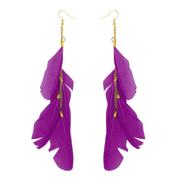 Tip Top Fashions Gold Plated Purple Feather Earrings - 1310970I