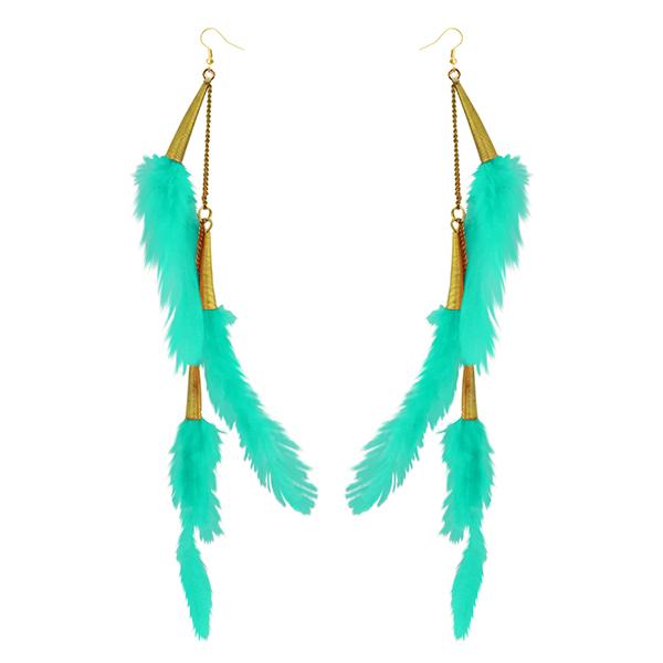Tip Top Fashions Gold Plated Green Feather Earrings - 1310972B