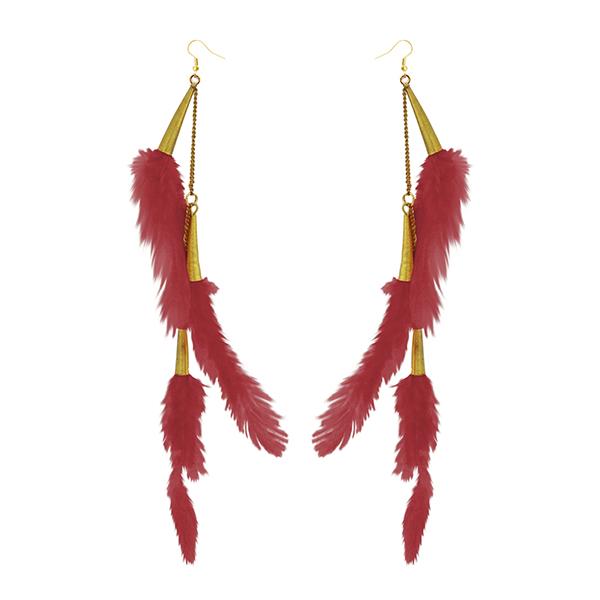 Tip Top Fashions Gold Plated Red Feather Earrings - 1310972G