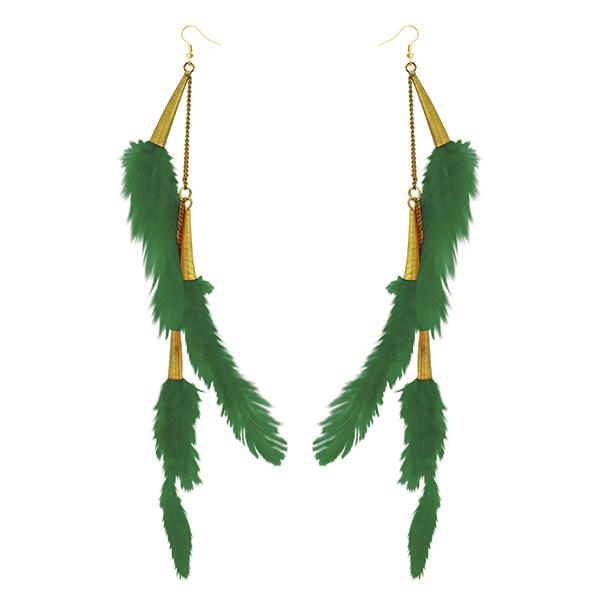 Jeweljunk Gold Plated Green Feather Earrings - 1310972M