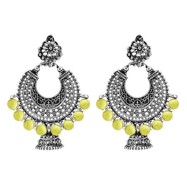 Jeweljunk Rhodium Plated Yellow Beads Chandbali Earrings - 1311007C