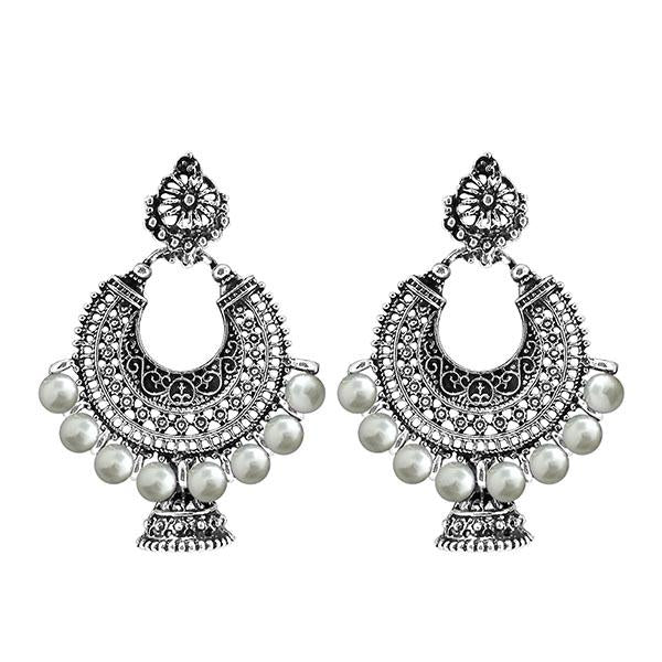 Jeweljunk Rhodium Plated White Beads Chandbali Earrings - 1311007D