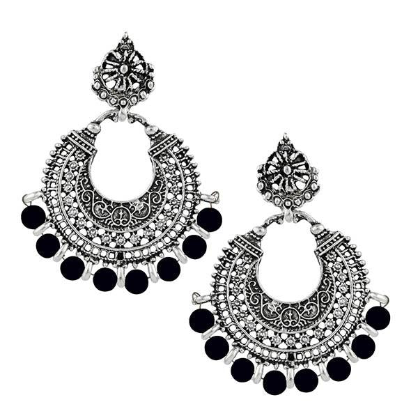 Jeweljunk Black Beads Rhodium Plated Afghani Earrings - 1311025B