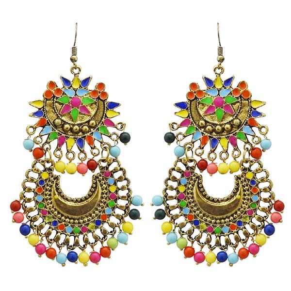 Jeweljunk Gold Plated Multi Meenakari Afghani Earrings - 1311041A