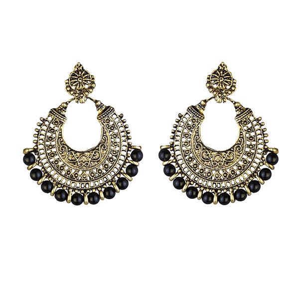 Jeweljunk Black Beads Antique Gold Plated Afghani Earrings - 1311051C