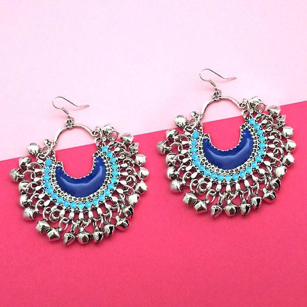 Jeweljunk Silver Plated Blue Meenakari Afghani Earrings - 1311053H