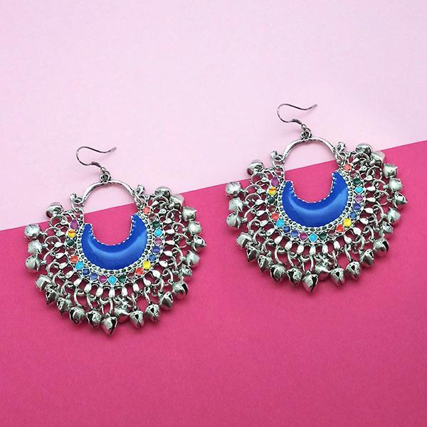 Jeweljunk Silver Plated Blue Meenakari Afghani Earrings - 1311053J