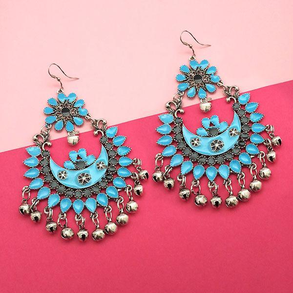 Jeweljunk Silver Plated Blue Meenakari Afghani Earrings - 1311054J