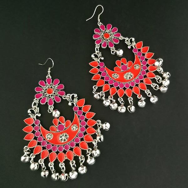 Jeweljunk Orange And Pink Meenakari Afghani Earrings - 1311054Q