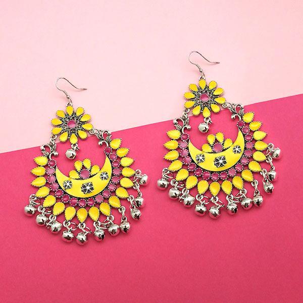 Jeweljunk Silver Plated Yellow Meenakari Afghani Earrings - 1311054V