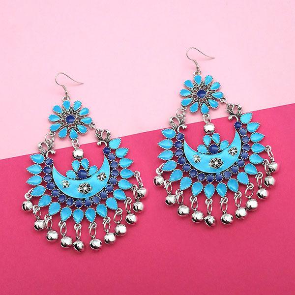 Jeweljunk Silver Plated Blue Meenakari Afghani Earrings - 1311054W