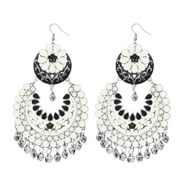 Jeweljunk White Meenakari Silver Plated Afghani Earrings - 1311058A