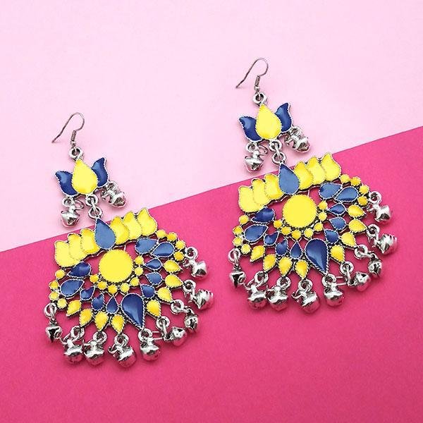 Jeweljunk Yellow & Blue Meenakari Afghani Earrings - 1311059G