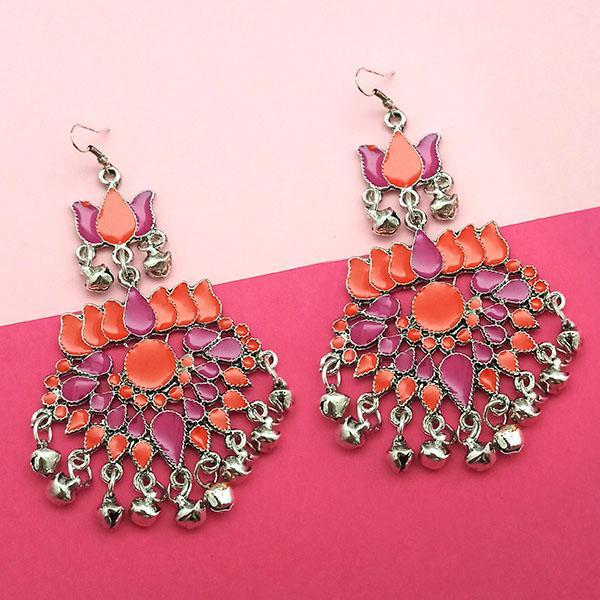 Jeweljunk Orange & Purple Meenakari Afghani Earrings - 1311059L