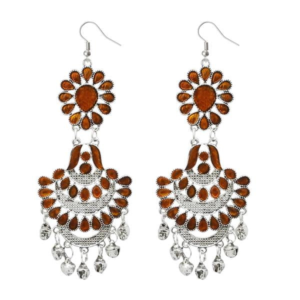 Jeweljunk Brown Meenakari Silver Plated Afghani Earrings - 1311061G