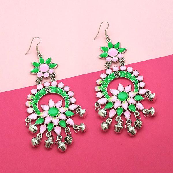 Jeweljunk Green & Pink Meenakari Afghani Earrings - 1311062N