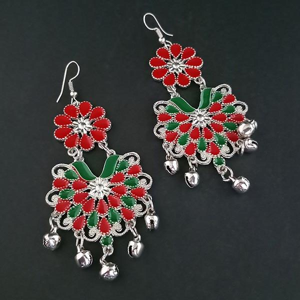 Jeweljunk Red And Green Meenakari Afghani Earrings - 1311063H