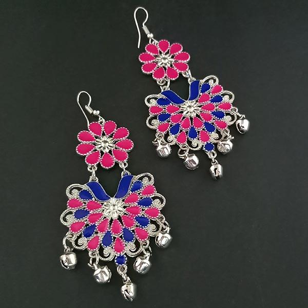 Jeweljunk Pink And Blue Meenakari Afghani Earrings - 1311063L
