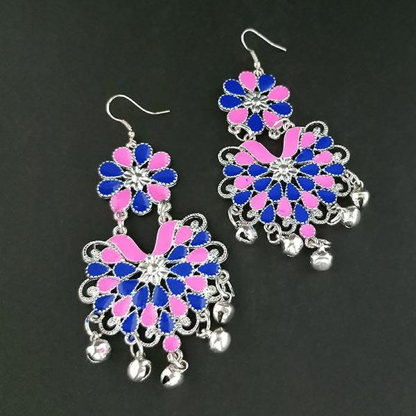 Jeweljunk Blue Meenakari Silver Plated Afghani Earrings - 1311063N