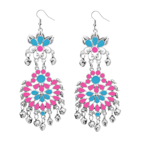 Jeweljunk Pink Meenakari Silver Plated Afghani Earrings - 1311065C