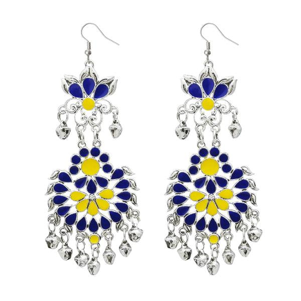 Jeweljunk Blue Meenakari Silver Plated Afghani Earrings - 1311065F