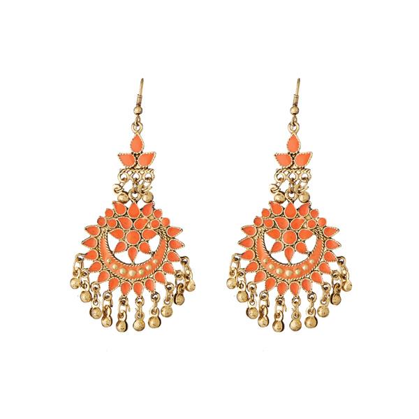 Jeweljunk Gold Plated Orange Meenakari Afghani Earrings - 1311066C