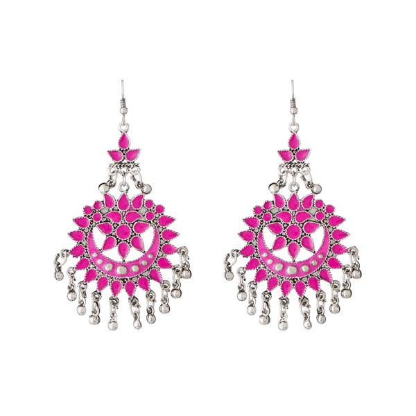 Jeweljunk Pink Meenakari Silver Plated Afghani Earrings - 1311069F