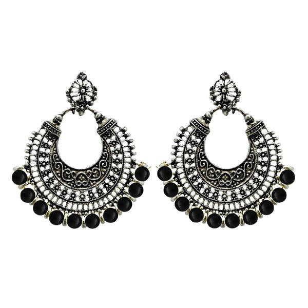 Jeweljunk Black Beads Rhodium Plated Afghani Earrings - 1311073B