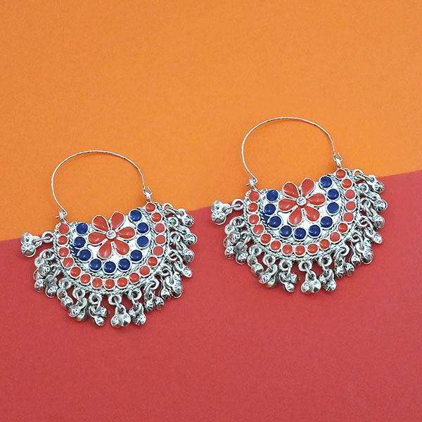 Jeweljunk Blue And Orange Meenakari Afghani Earrings - 1311084G