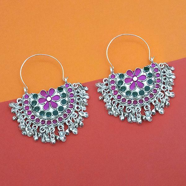 Jeweljunk Purple And Green Meenakari Afghani Earrings - 1311084H