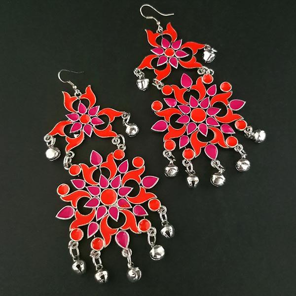 Jeweljunk Orange And Pink Meenakari Afghani Earrings - 1311085C