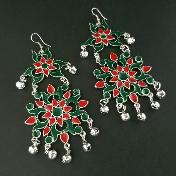 Jeweljunk Green And Red Meenakari Afghani Earrings - 1311085F