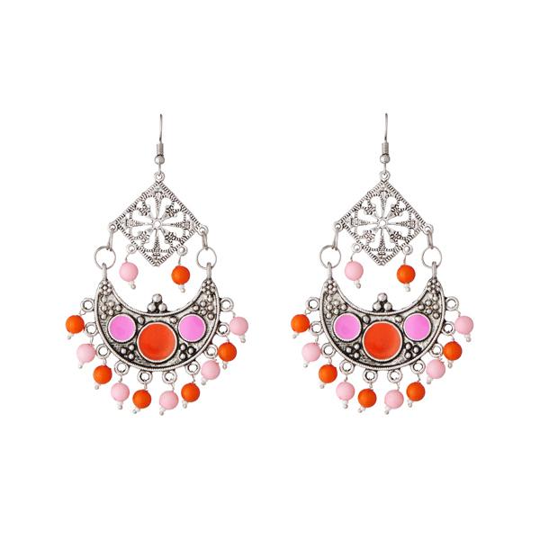 Jeweljunk Beads Rhodium Meenakari Afghani Earrings - 1311211A