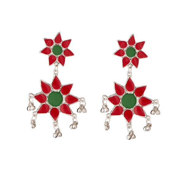 Jeweljunk Rhodium Plated Meenakari Afghani Earrings - 1311218A