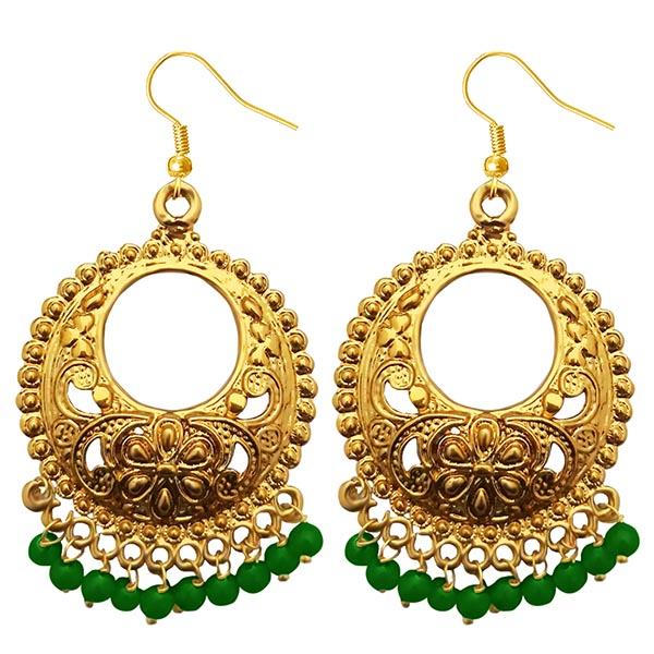 Jeweljunk Green Beads Gold Plated Afghani Earrings - 1311224E