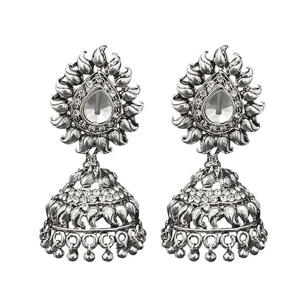 Jeweljunk Silver Plated Austrian Stone Jhumki Earrings - 1311258