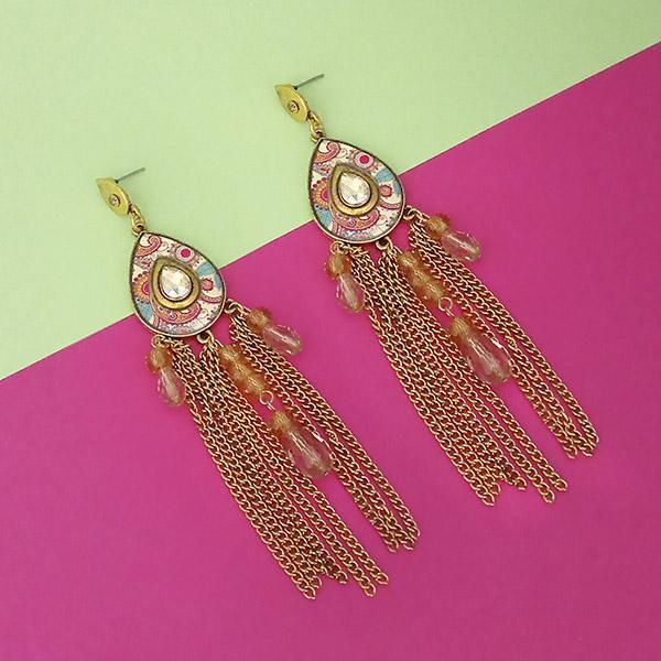 Urthn Gold Plated Stone Chain Drop Tassel Earrings - 1311828C