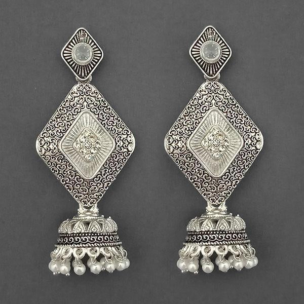 Kriaa Silver Plated Stone And Silver Meenakari Matte Dangler