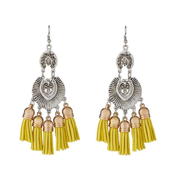 Tip Top Fashions Yellow Thread Rhodium Plated Earrings - 1312302E