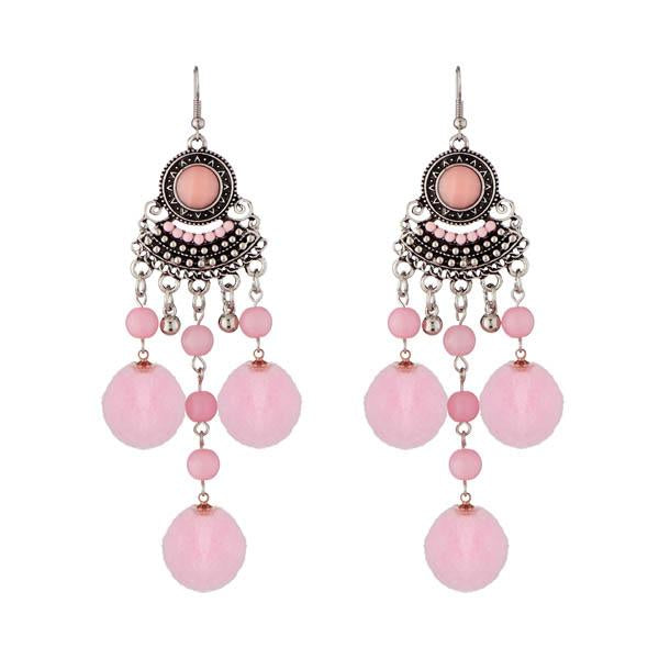Jeweljunk Pink Rhodium Plated Thread Earrings - 1312303A