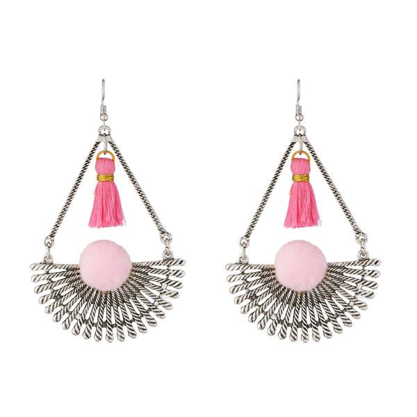 Jeweljunk Rhodium Plated Pink Thread Earrings - 1312304A