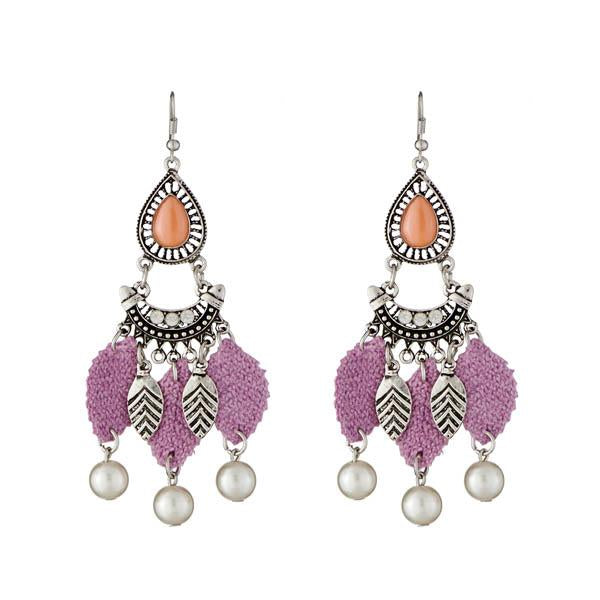 Jeweljunk Leaf Design Rhodium Plated Thread Earrings - 1312308A